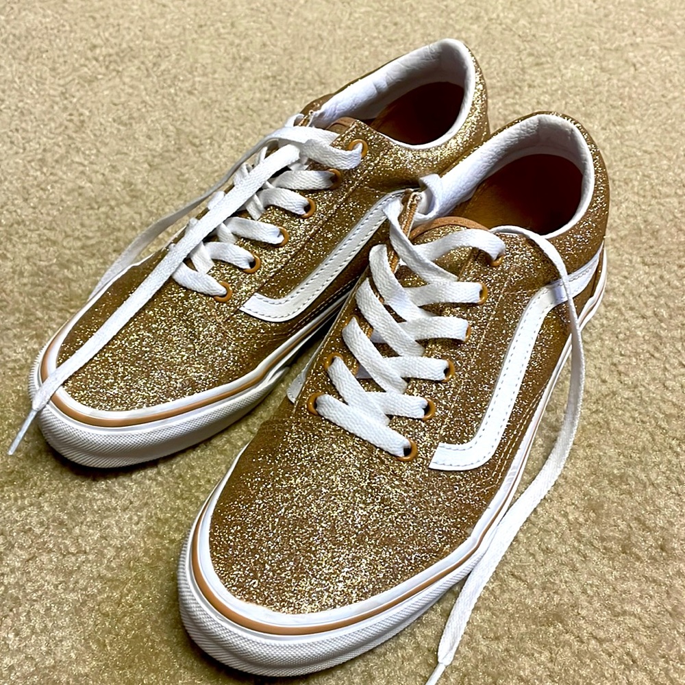 Gold Glitter Vans 6.5 Juniors/8 women’s Barely Worn